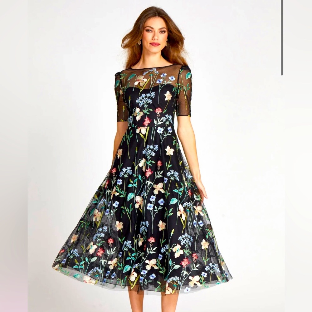 NWT Teri Jon embroidered tulle floral dress 14